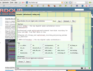 DokuWiki bookmarklet in action on http://apps.linuxaudio.org